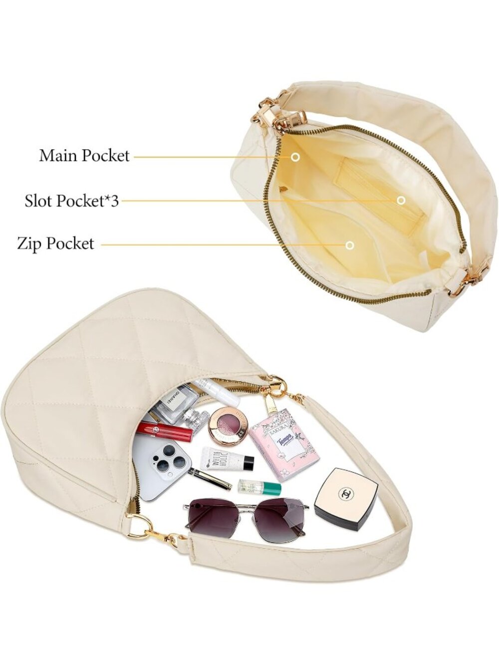 Women N-beige Hobo Bag Cute Retro Clutch Underarm Shoulder Purse - Picture 5 of 6